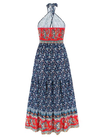 Smocked Printed Halter Neck Dress