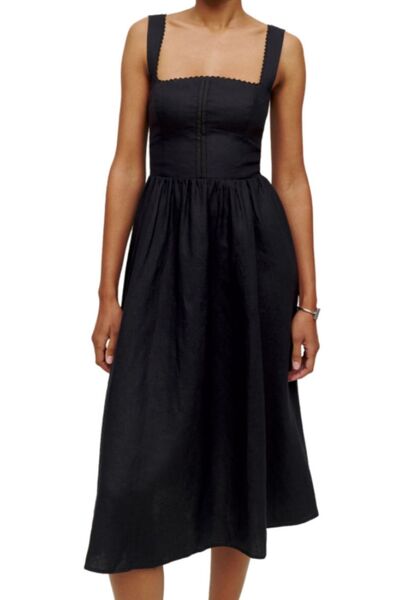 Square Neck Wide Strap Midi Dress